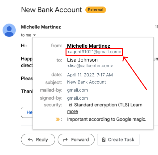 screenshot of email with from details